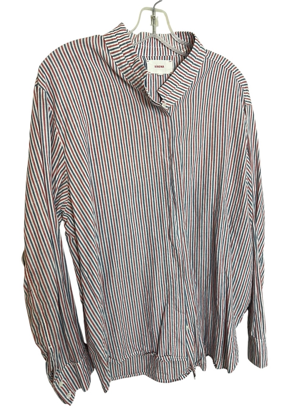 Xirena Striped Button Down Shirt L Red White Blue Cotton Oversized Coastal